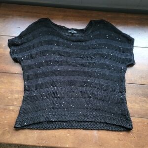 Eileen Fisher Open Knit Sequin Cotton Boxy Sweater size S Black Whimsigoth Fairy
